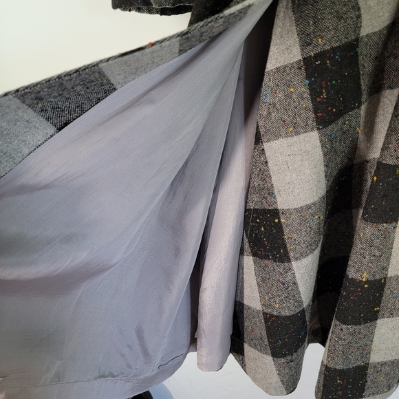 Women's Black/Gray Plaid Dress Coat Sz 11 Belted Cotton Blend Pocket Academia - Picture 6 of 11